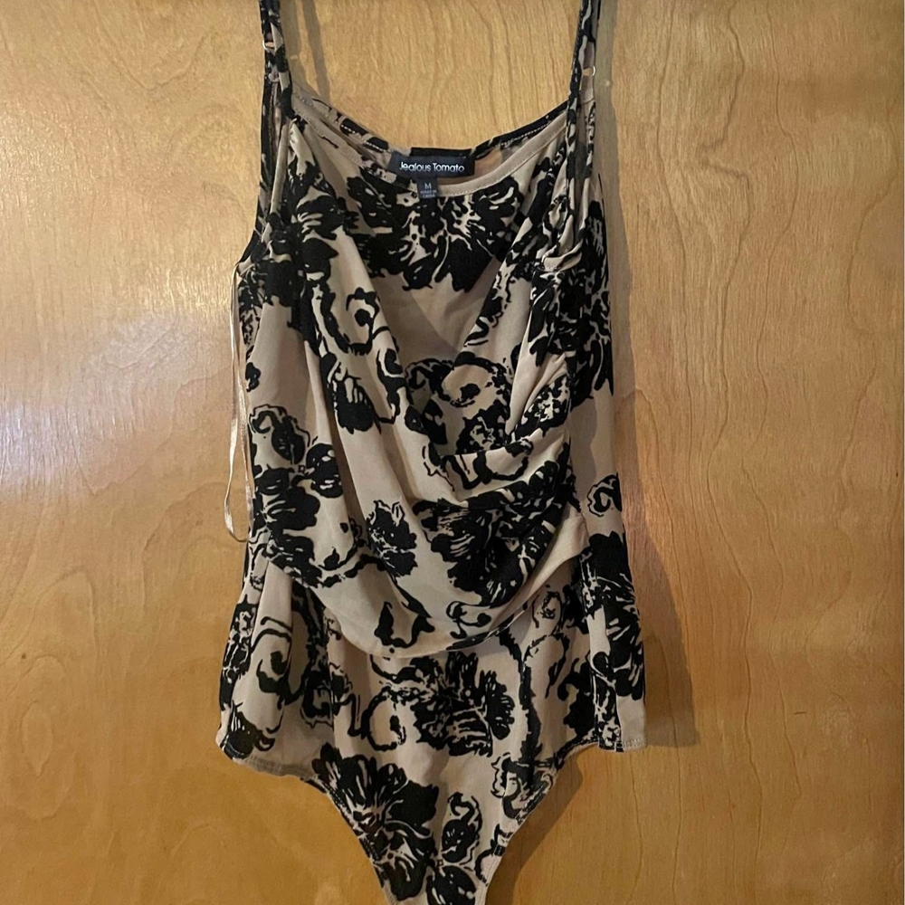 Jealous Tomato Black and Tan Floral Bodysuit